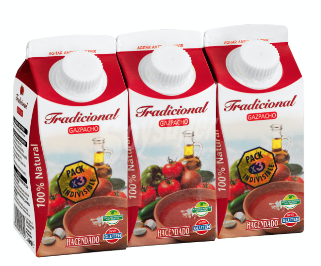 Espaguetis de calabacín con filetes de caballa y 1 tetrabrik de gazpacho.